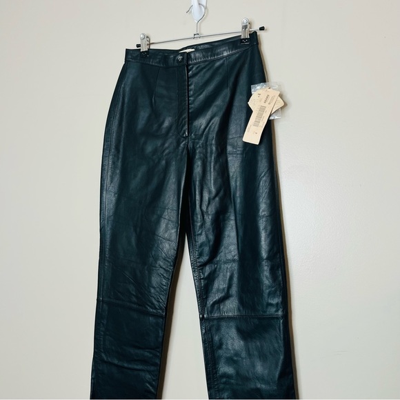 NWT Vintage Deadstock High Rise Black 100% Leather Straight Leg Pant 4 - Picture 2 of 14